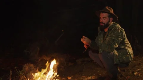 Night Camp Fire Stock Footage 138125197