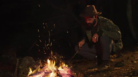 Night Camp Fire Stock Footage 138125438