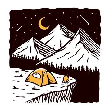 Night camp wild vector illustration hand drawn Stock Illustration