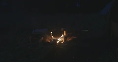 Night campfire and kettle Stock Footage 107247544