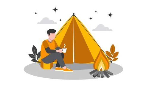 Night Camping Flat Outdoor Activities illustration. Stock Illustration