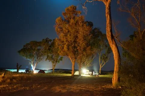 Night camping in a forest Stock Photos