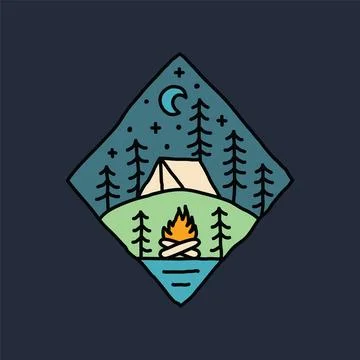 Night camping graphic illustration vector art t-shirt design Stock Illustration