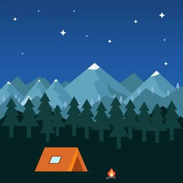 Night camping in the mountains Stock Illustration