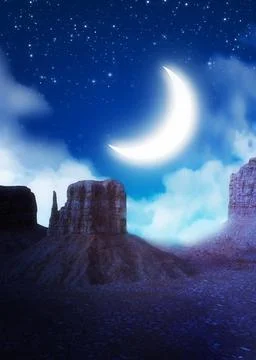 Night in canyon Stock Illustration