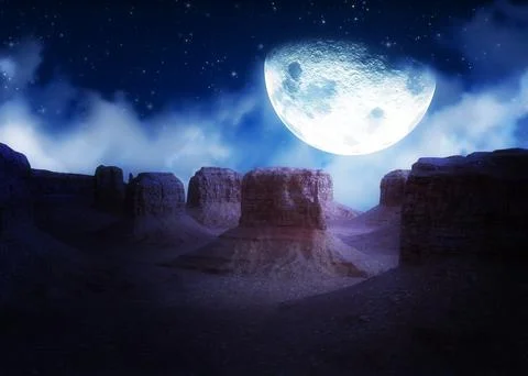 Night in canyon Stock Illustration