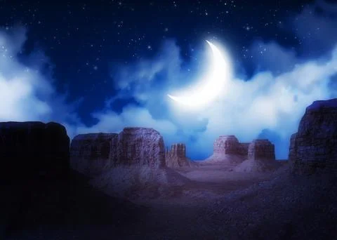 Night in canyon Stock Illustration
