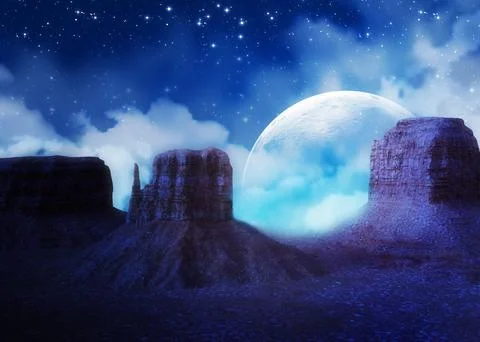 Night in canyon Stock Illustration