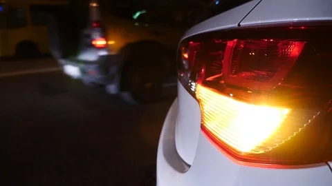 Night. car blinker light. emergency car warning light on the background of Stock Footage 83857873