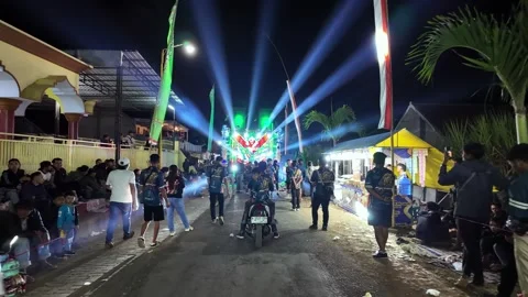Night Carnival Parade Celebrating Merdeka Indonesian Independence Festival Stock Footage 345148366