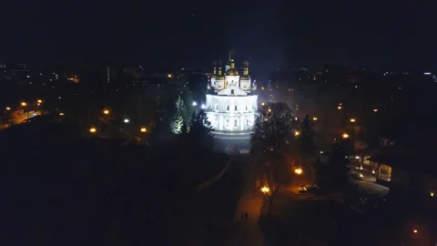 Night Cathedral Flooded with Light. Stock Footage 257783615