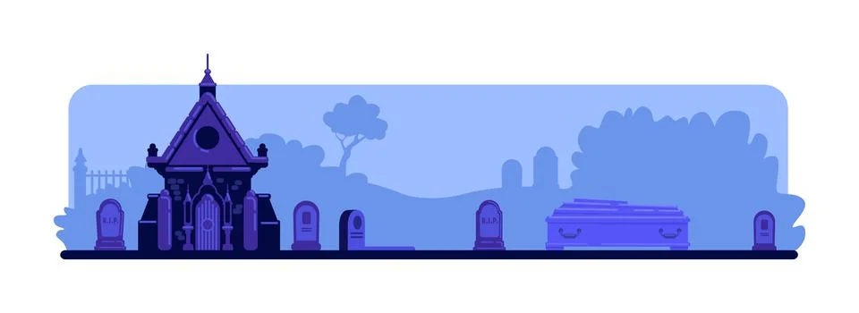 Night cemetery flat color vector illustration Ilustración de archivo