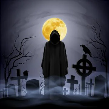 Night. Cemetery. Stock Illustration
