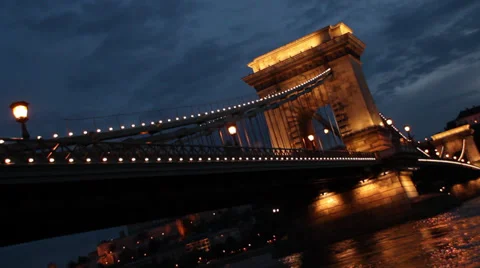 NIGHT CHAIN BRIDGE BUDA CASTLE LONGSHOT 2 Stock Footage 39296590