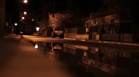 Night Changing Focus Along Sidewalk Stock-Footage 46119835