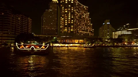 Night Chao Phraya river view in cruise ship at Thailand Stock Footage 82630760