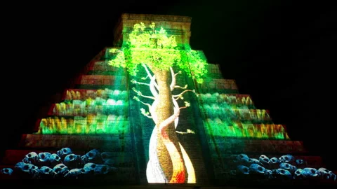 Night Chichen Itza, Mexico Stock Footage 143635861