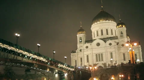 Night Christ the Savior Cathedral. Stock Footage 55558695