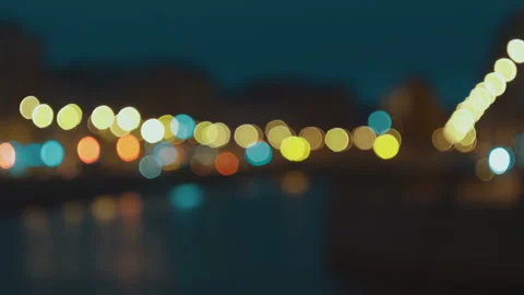 Night city and river with reflection of lights. Stock Footage 107644841