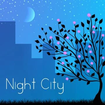 Night city background concept. Vector illustration Stock Illustration