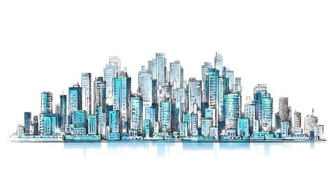 Night city background. Hand drawn vector Stock Illustration