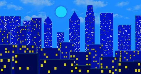 Night city in a blue shade Stock Illustration
