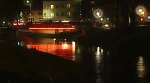 Night In City Bridge Stock Footage 49643188