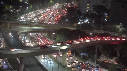 Night City bridge time-lapse with traffic cars 4k Stock Footage 132985751