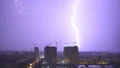 The night city on the bright lightning background 4k or 4k+ Resolution