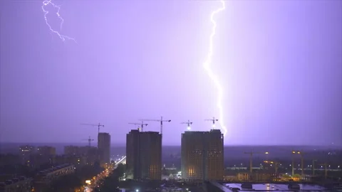 The night city on the bright lightning background Stock Footage 109274947