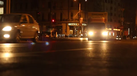 Night City Busy Intersection Stock Footage 31390747