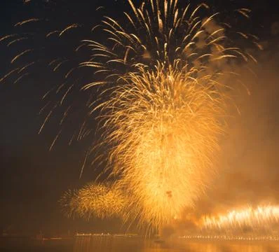 Night city celebration holiday bright firework Stock Photos