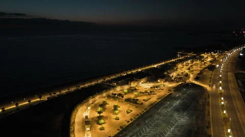 Night city on the coastline Stock Footage 274983829