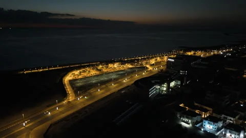 Night city on the coastline Stock Footage 274984025