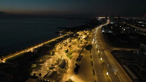 Night city on the coastline Stock Footage 275008710