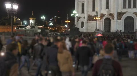 Night city crowd returned after watching fireworks Stock Footage 68548231