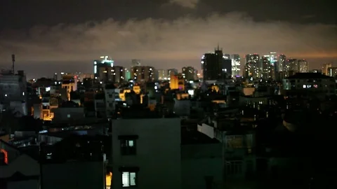 Night city is defocused with nice bokeh and typical city noise Stock Footage 74746587