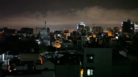 Night city is defocused with nice bokeh and typical city noise Stock Footage 74747578