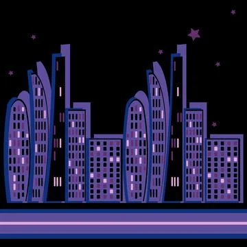 Night city - graphics. Megalopolis, modern architecture. Design elements Illustrazione stock