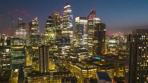 Night city hyper lapse shot, group of modern tall downtown skyscrapers Vídeos de archivo 201908963
