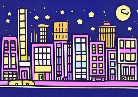 Night city illustration. Stock Illustration