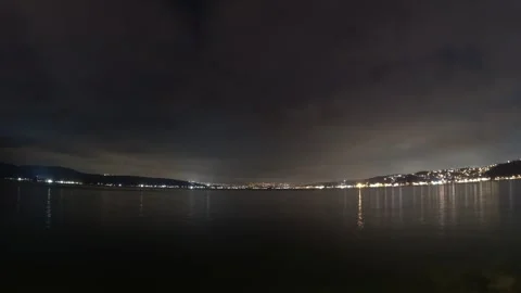 Night City Light Reflection Sea Transport Background Stock Footage 339966342
