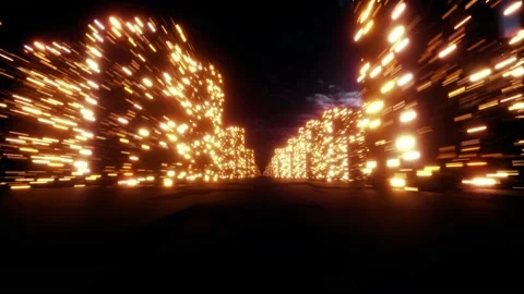 Night City Lights Camera Flyby 4k Stock Footage 145496574