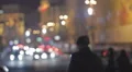 Night city lights, relaxing atmosphere, traffic in the street and shop windows HD Footage
