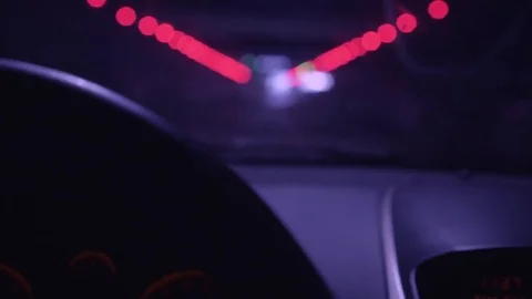 Night city lights. View from a mooving car. Slow Mo Stock Footage 78422154
