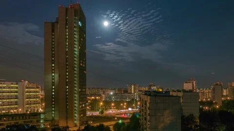 Night City With Moon and Clouds Motion Video stock 101415192