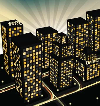 Night city in perspective Stock Illustration