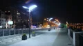 Night city quay, people walking, cars driving, street lights on HD Footage
