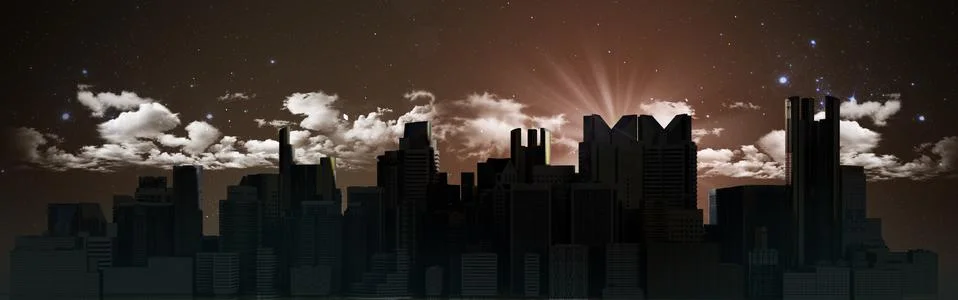Night city with reflection 3d rendering image Stock Illustration