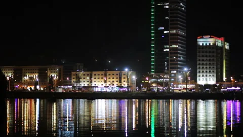 Night city by the river. Stock Footage 95558674